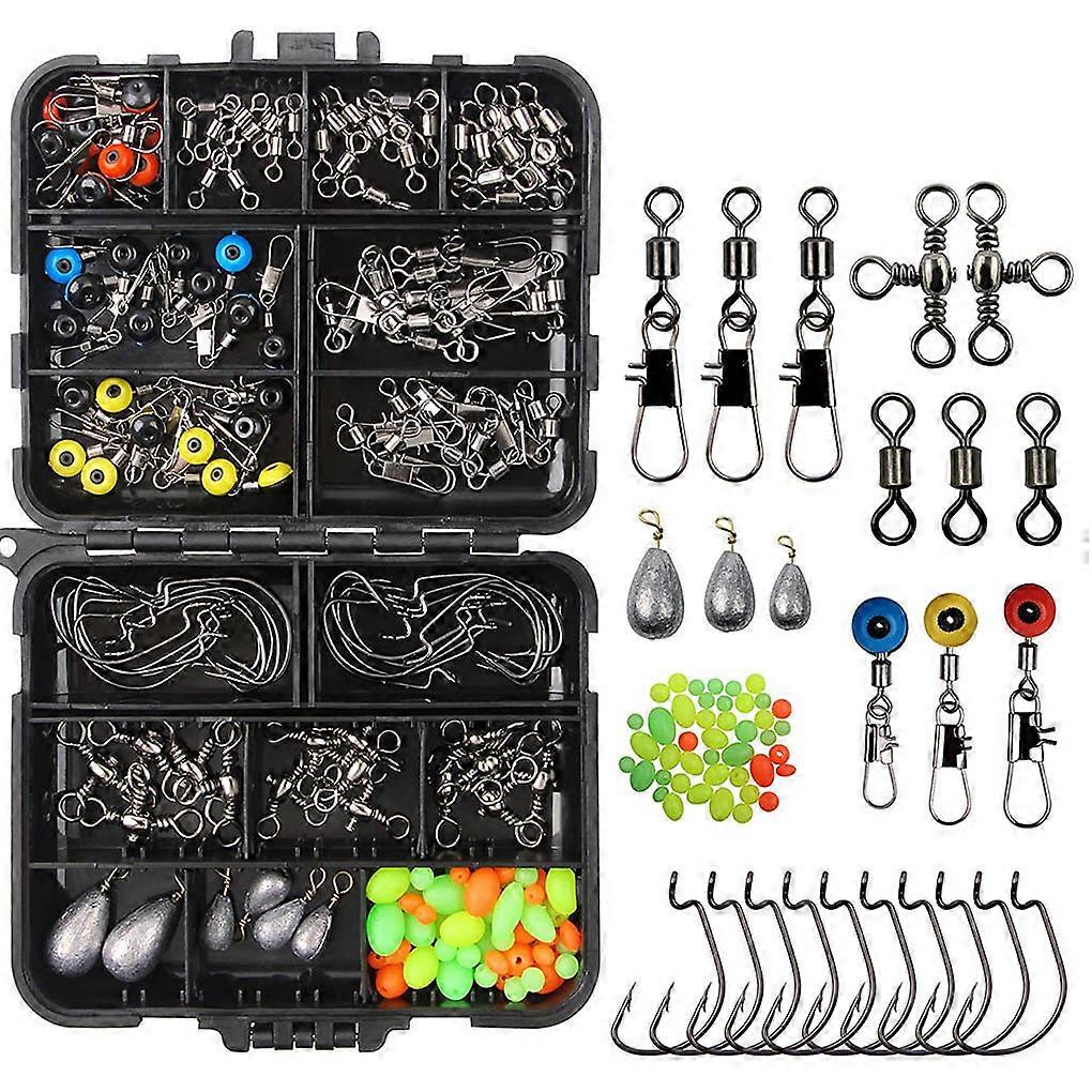 160pcs Fishing Tackles Set Jig Hooks Beads Sinkers Weight Swivels Snaps Sliders Kit Angling Accessory
