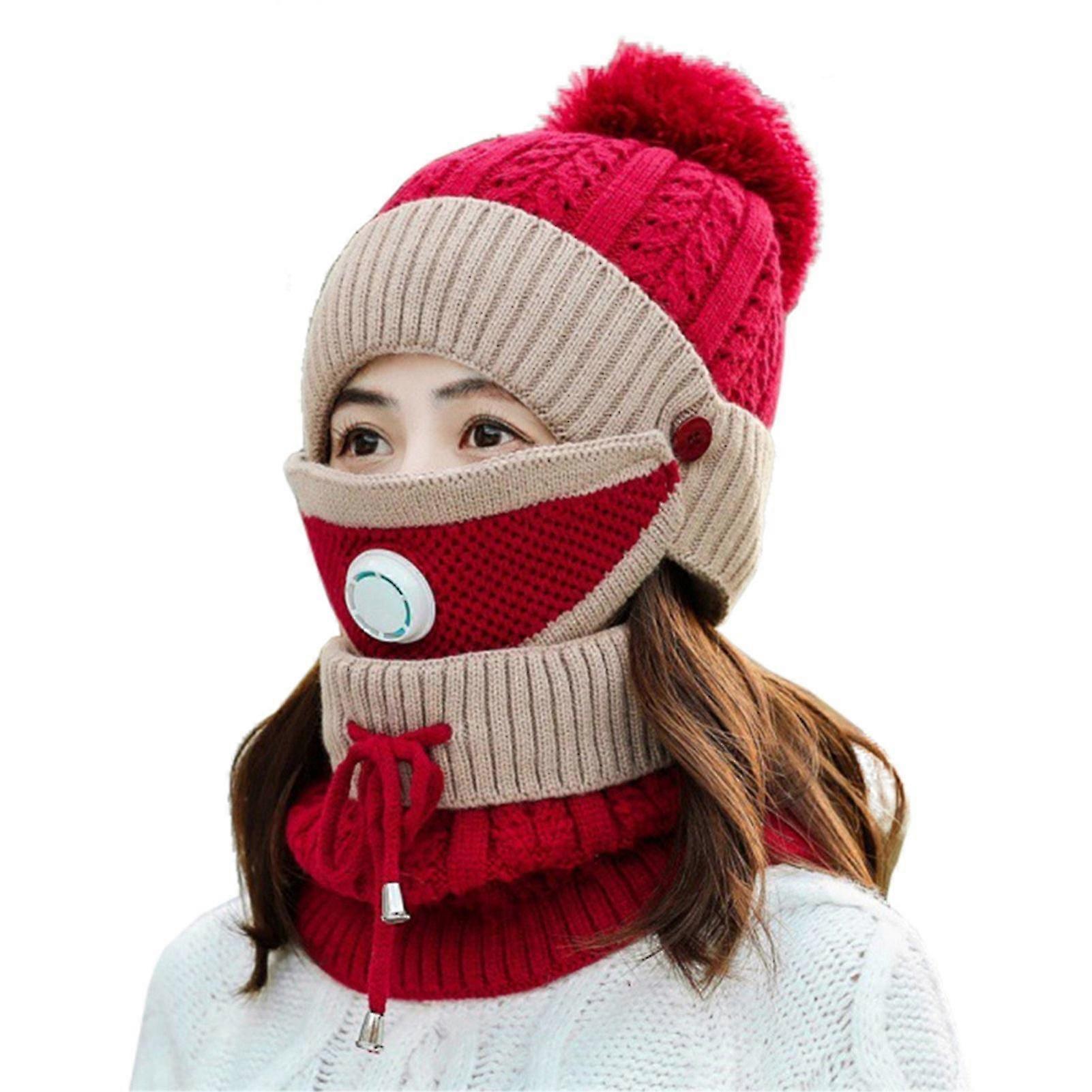Winter Scarf Mask Set With Breathing Valve Thickened Knitted Hat