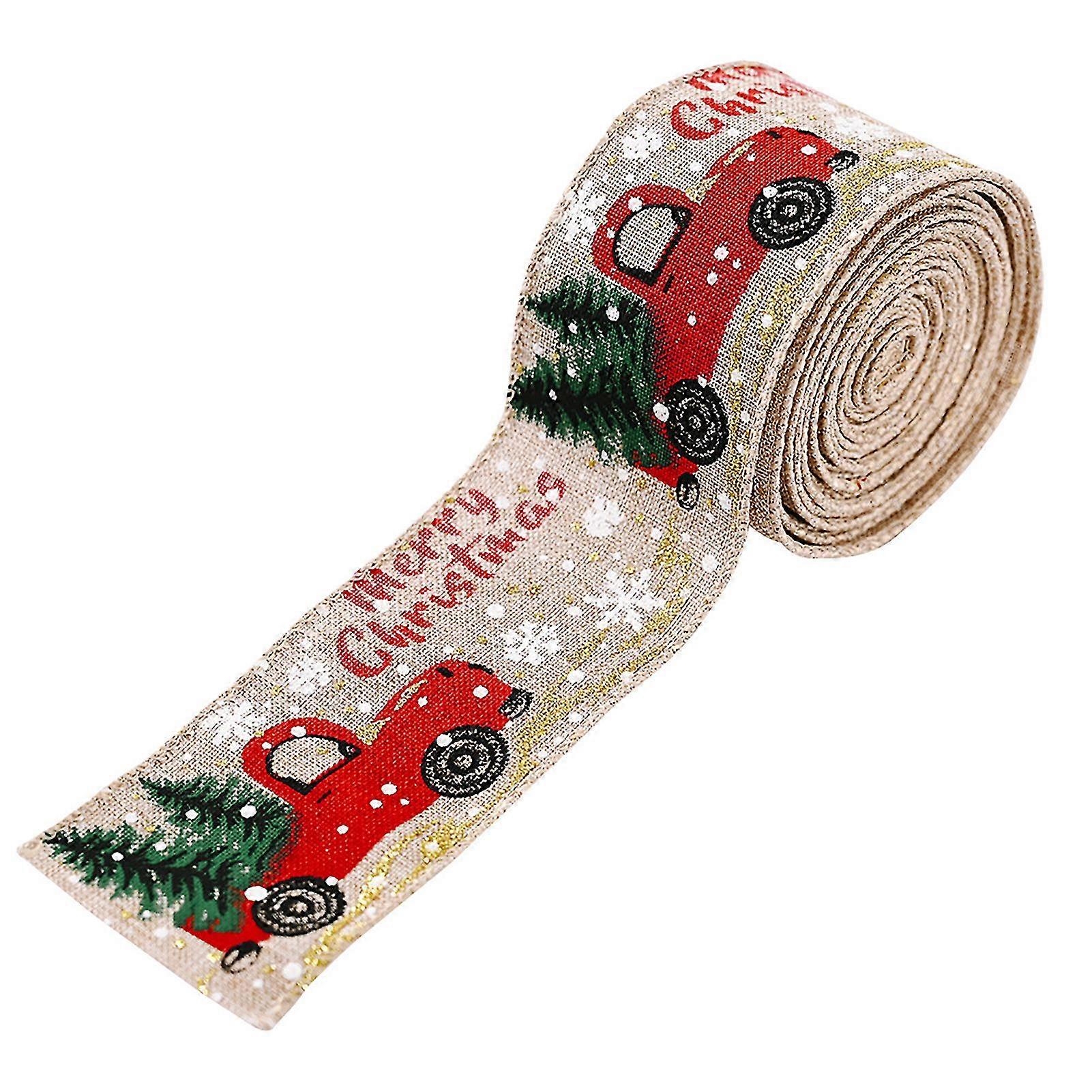Wharick Ribbon Portable Eco-friendly Imitation Linen Christmas Printed Ribbon for Christmas