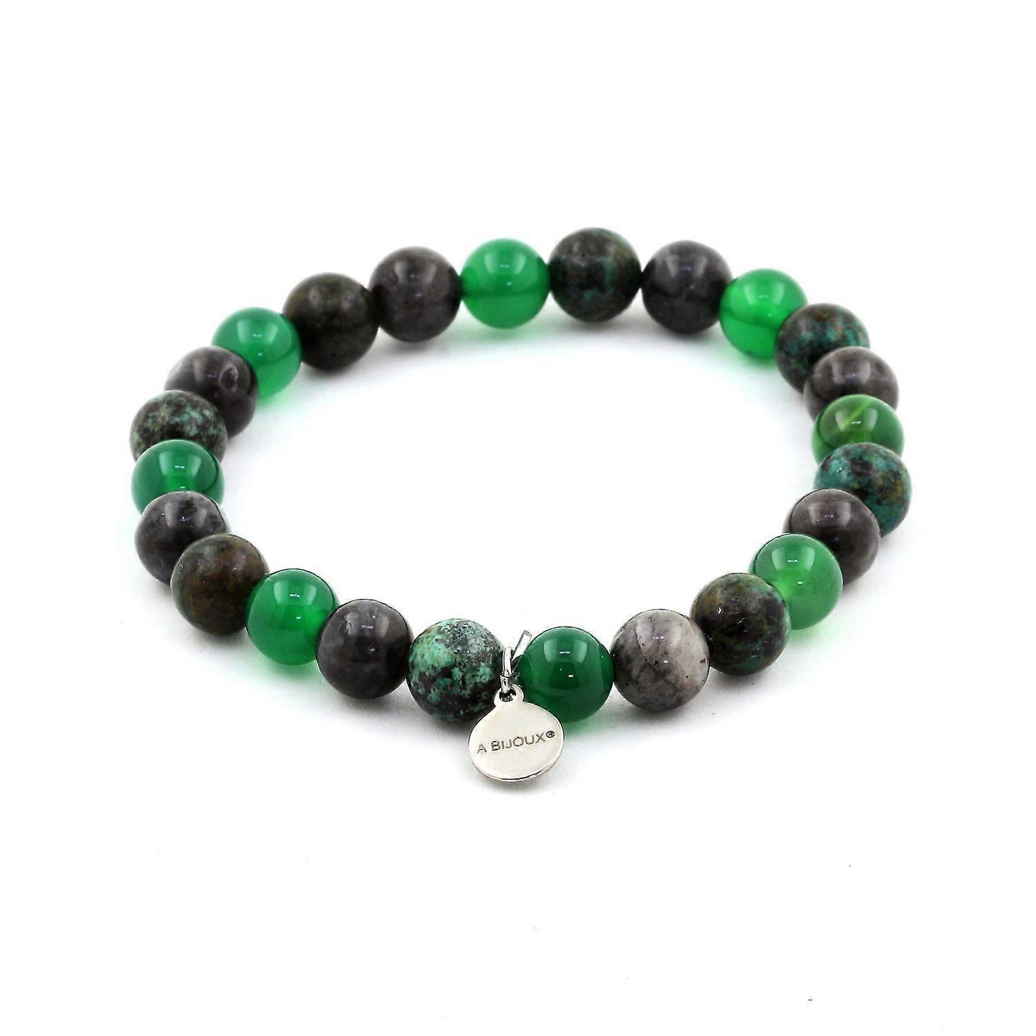 African Turquoise + Labradorite + Green Agate Beads Bracelet 8 mm