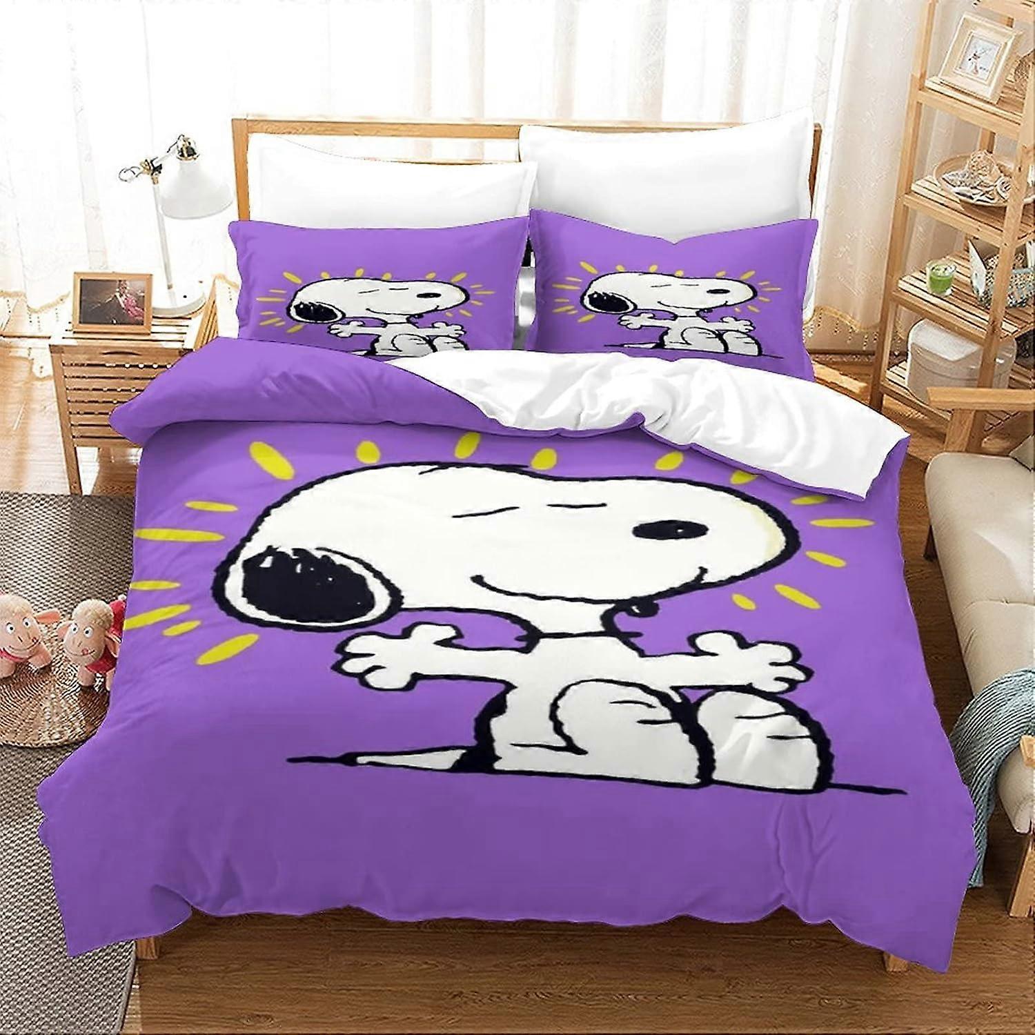 Poszwa na kołdrę Snoopy Cartoon - Zestaw pościeli z animowanymi postaciami Wzór D z zamkiem błyskawicznym - % Zestawy poszewek na kołdrę dla dzieci z mikrofibry z poszewką na poduszkę 135*200 