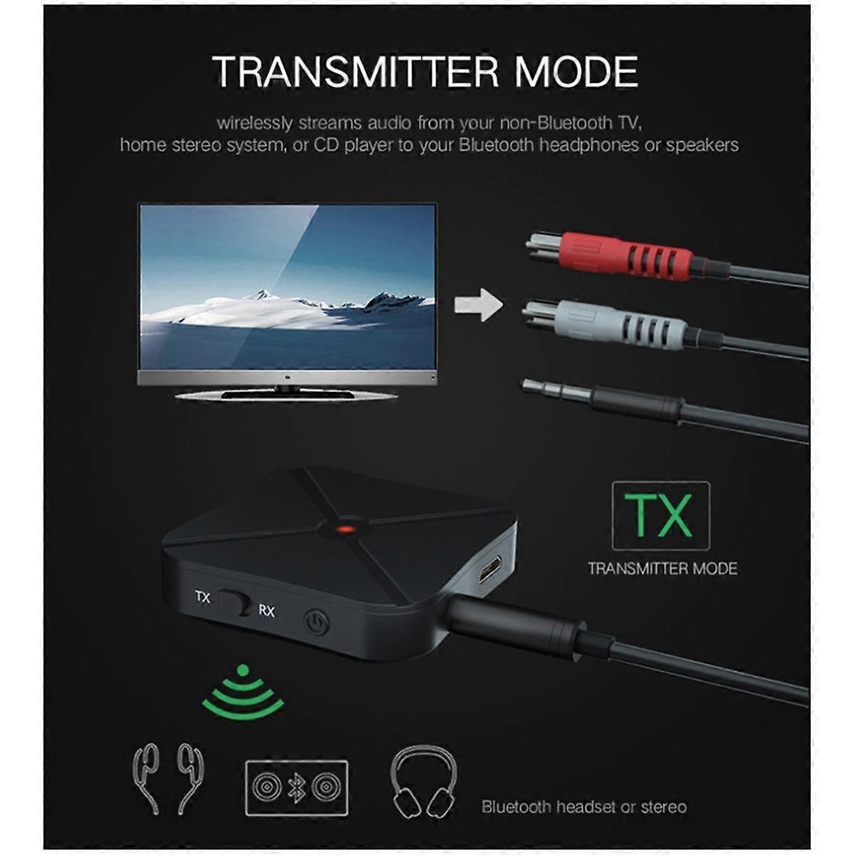 Bluetooth Transmitter Receiver 2-In-1 Stereo Wireless Multifunction Portable Convenient Audio Conve