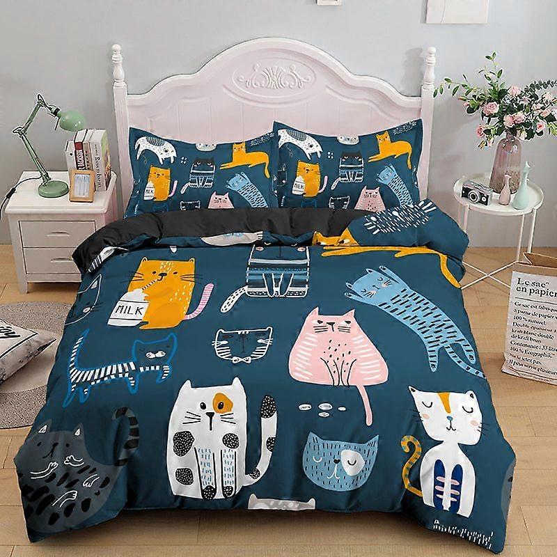 Cartoon cat series down duvet cover two-piece set 3D printed ultra-fine fiber bed sheet bedding three piece set