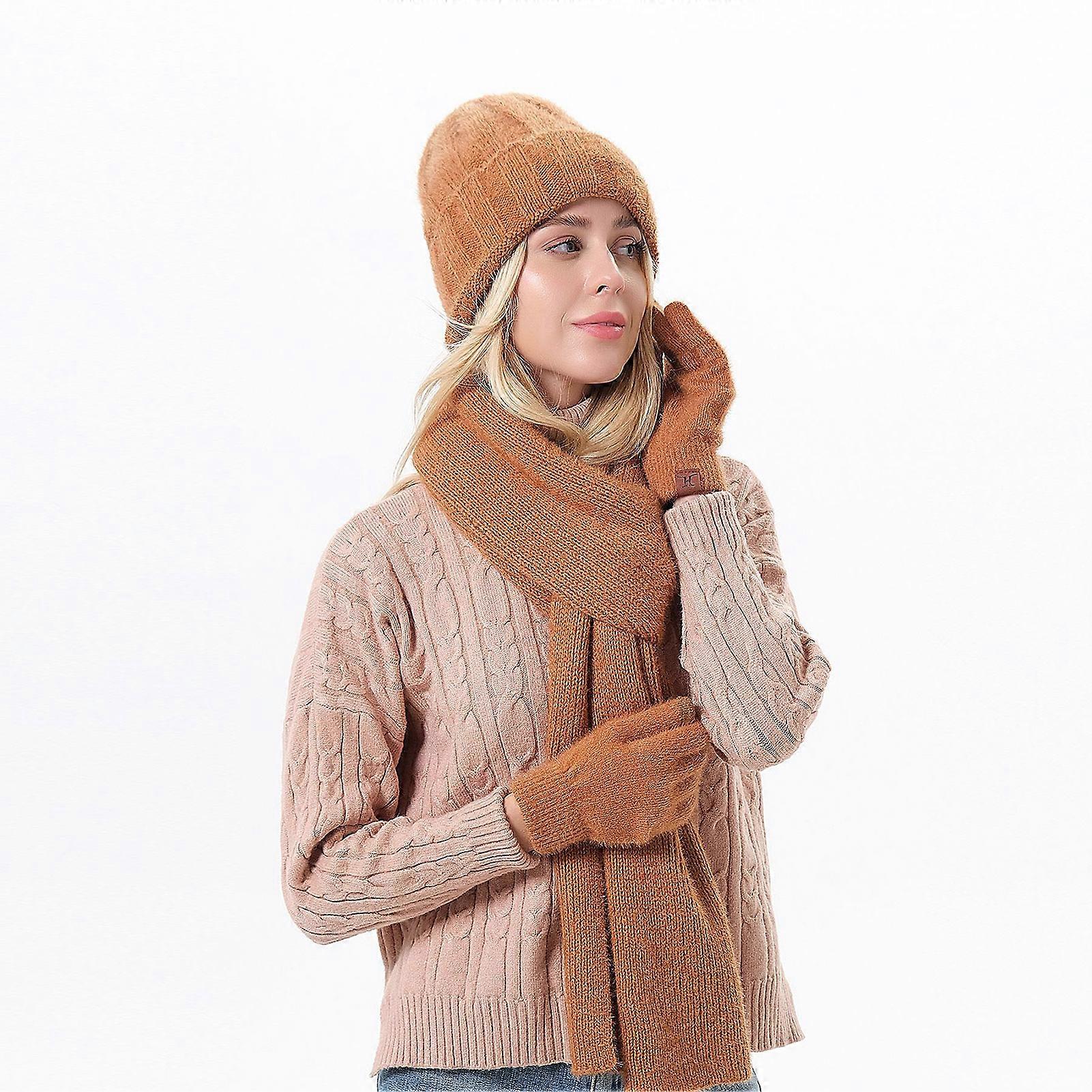 Winter Beanie Hat Scarf Gloves Set Unisex Slouchy Scarf Warm Knitted Hat for Outdoor