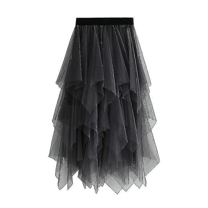 Long 80cm Femmes Taille Haute Tulle Jupe Élastique Taille Mesh Long Paragraphe Jupe Robe