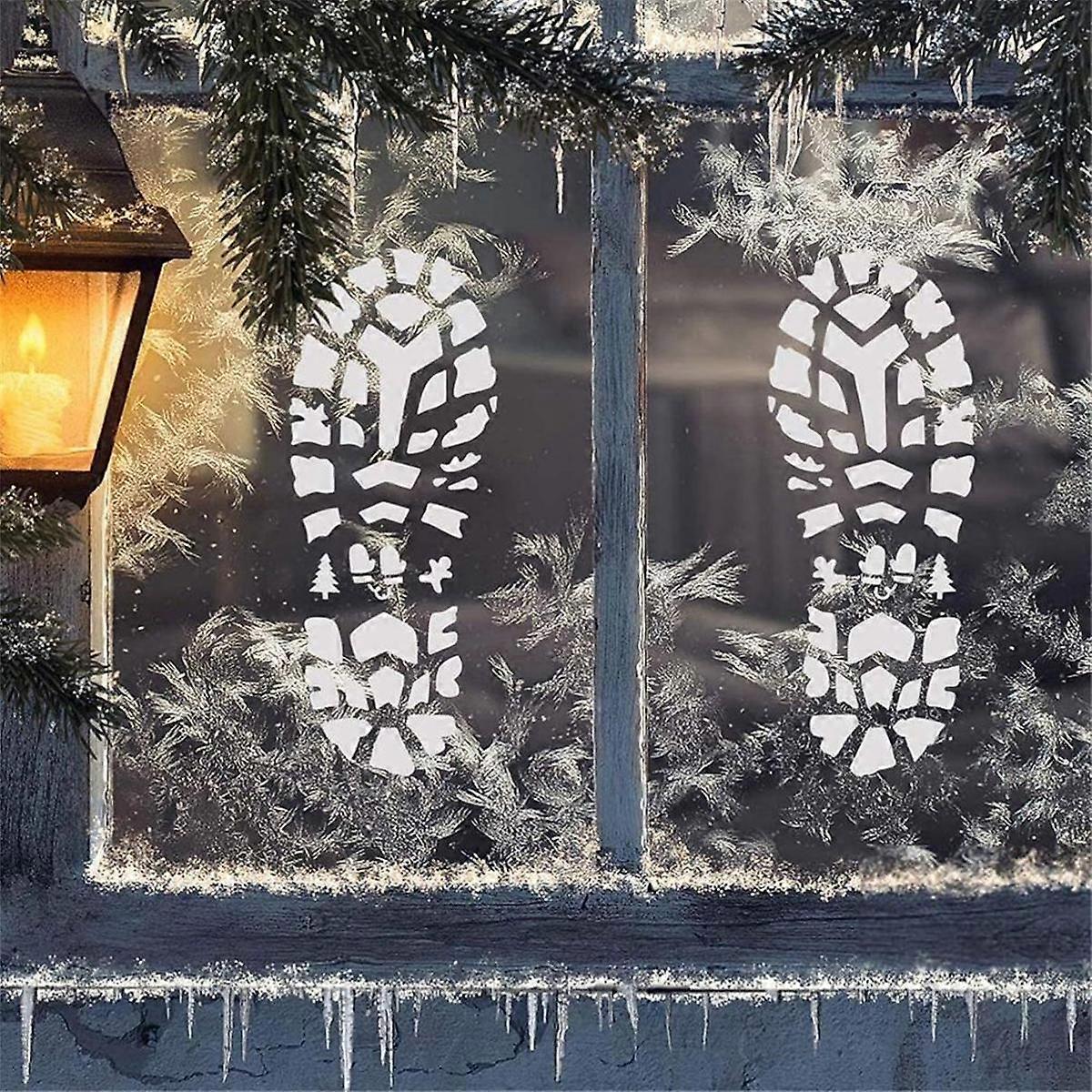 Christmas Stencils for Painting Santa Footprints for Floor, Santa Boot Prints and Snowflake Stencil