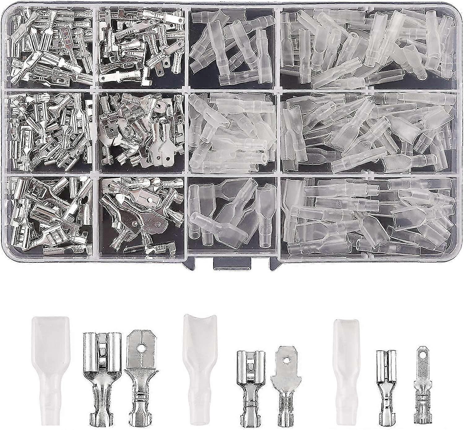 270pcs 2.8mm 4.8mm 6.3mm Wire Spade Connector Male And Female Quick Splice Wire Crimp Terminal Block With Insulating Sleeve Assortment Kit For D -T