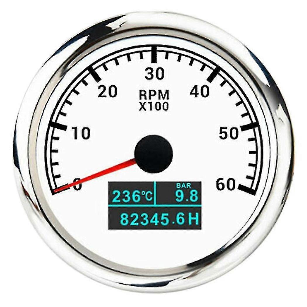 85mm 3 In1 Marine Multi-function Tachometer 0-6000 Rpm White