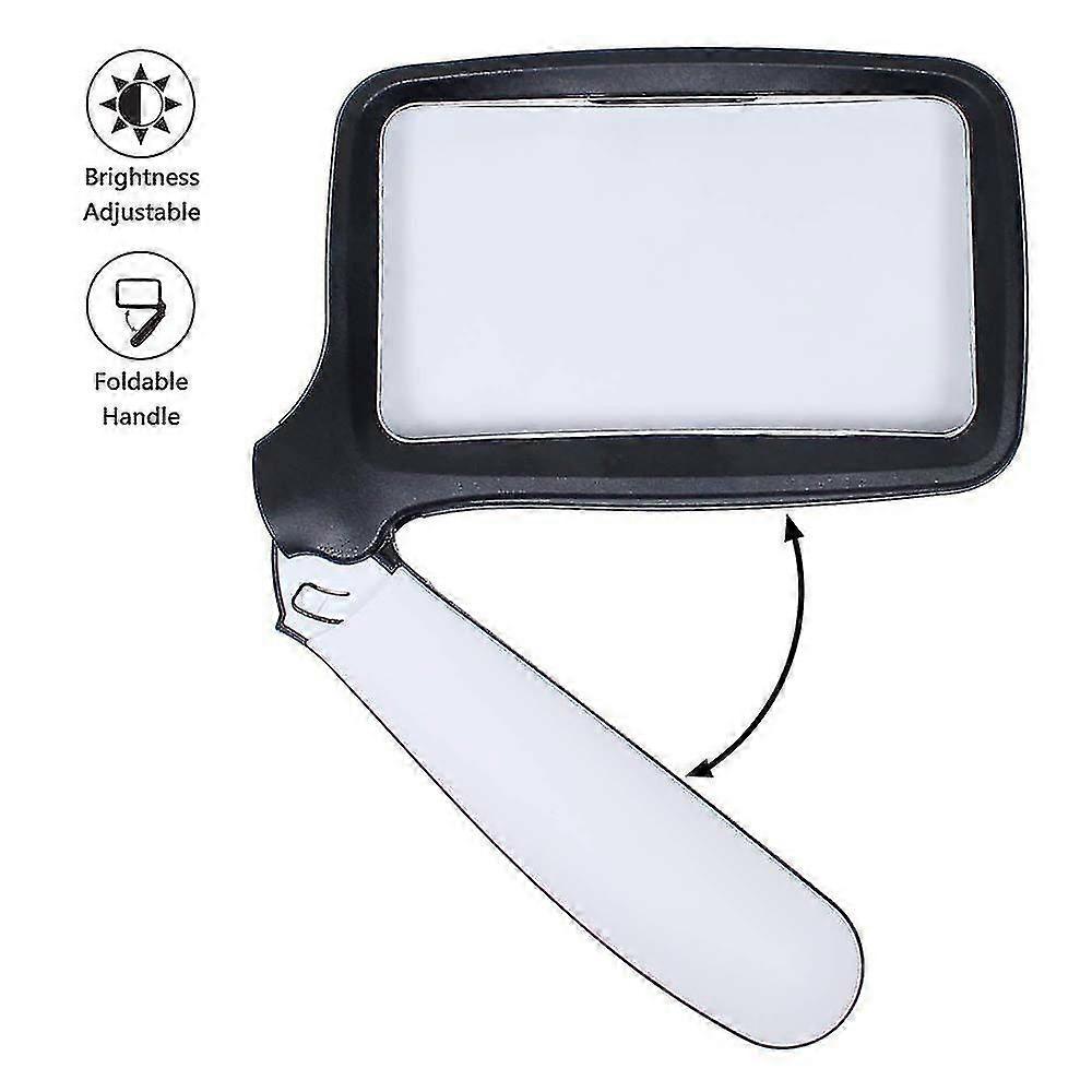 Magnifying Glass With Light. Magnifier For Reading With Bright Led Lights, Folding Handle, Easy To Store & Carry. Rectangular Lens Is Best Shape For R
