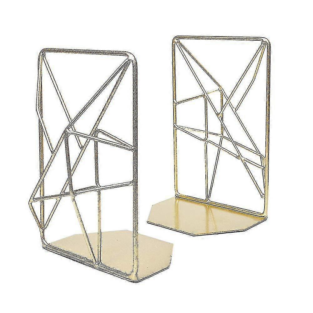 2pcs Geometric Bookends With Matte Finish Decorative Iron Book Stoppers Industrial/home/office Crea