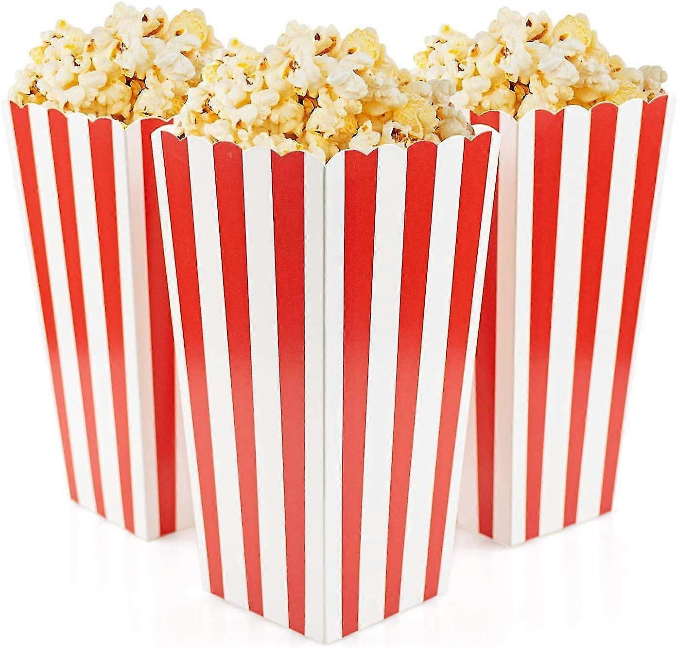 60pcs Popcorn Favor Boxes, Classic Red Striped Cardboard Popcorn Boxes Candy