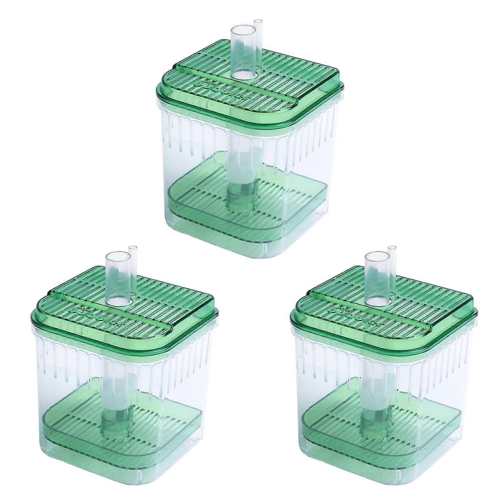 3x Plastic Square Fish Tank Aquarium Filter Bottom Box Transparent Green