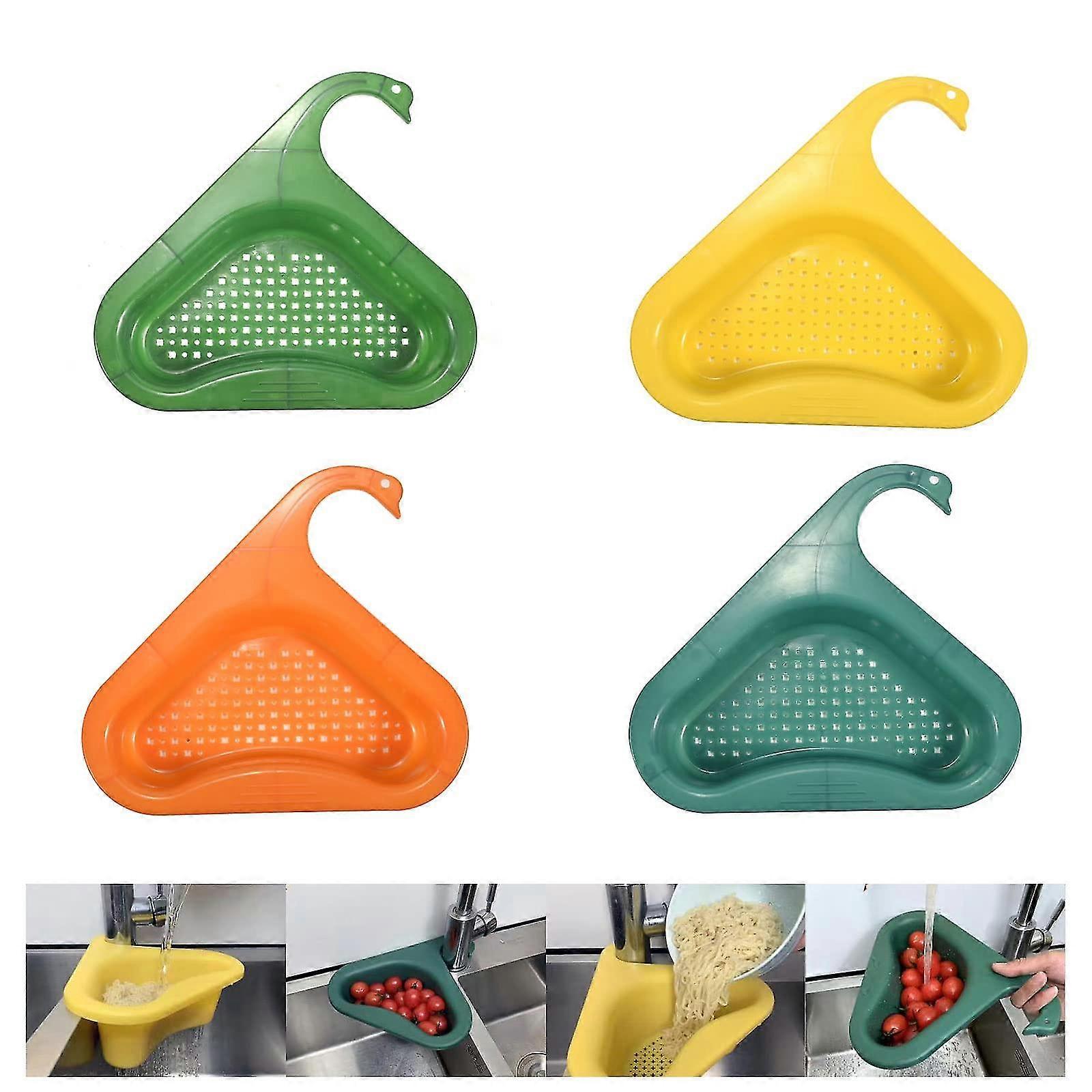 Triangular Sink Filter Basket, Triangular Sink Drain Rack Corner Kitchen Sink Strainer Basket (4 Pack)