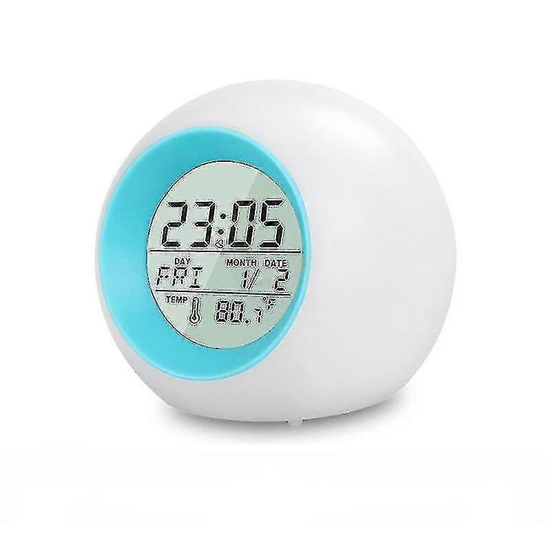 Colorful Glowing Backlight Round Led Alarm Clock Thermometer Calendar Display Wake Up Electronic Clock