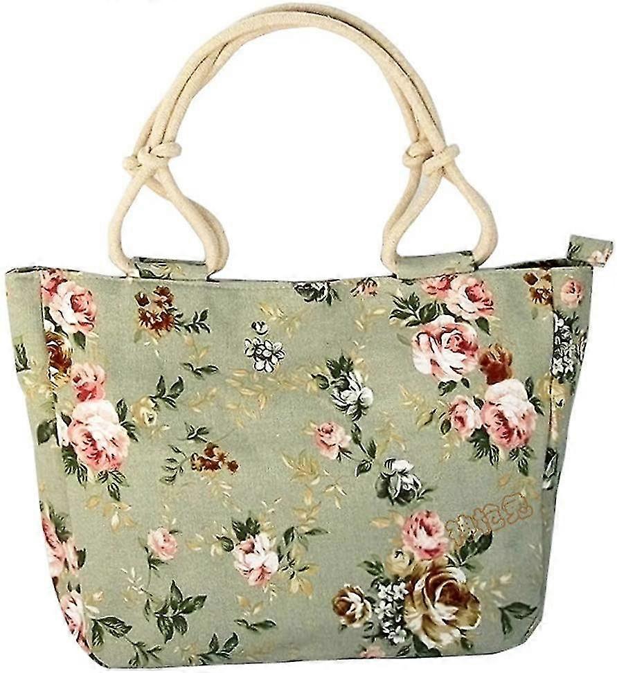 Lovely Ladies Canvas Wallet And Handbag, Large Capacity With Zipper, Green Big Flower Upgrade Version
