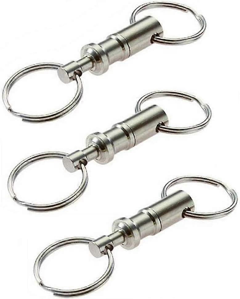 Detachable Pull Apart Silver Key Rings Keychains-heavy Duty Dual Key Ring Pull Apart Snap Lock Holder With Split Rings (3 Pack)