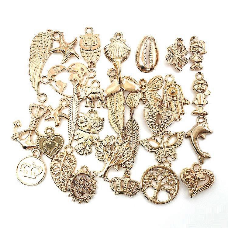 50pcs Craft Supplies Mixed Antique Gold Charms Pendants For