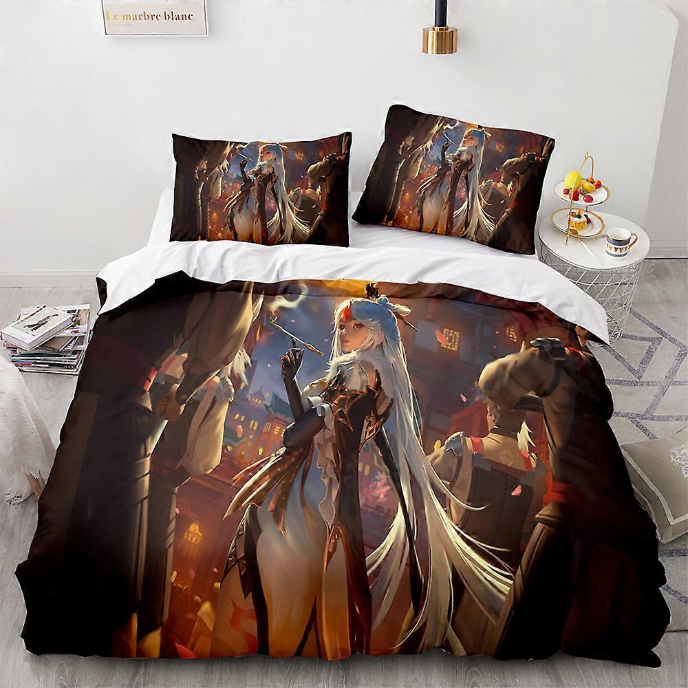 v5289  Bed Sheets Bedding Genshin_Impact 3 PCS Comforter Set with 2 Pillowcases,Genshin_Impact Bedding Set Sheet Set for Kids Adults,All Season Lightw