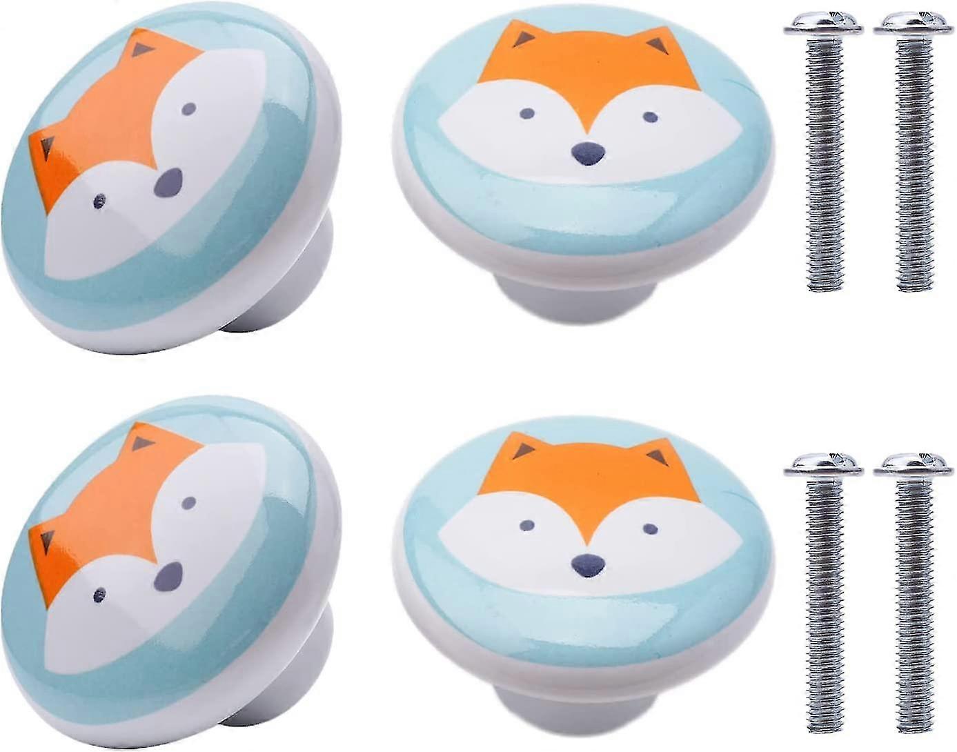 4 Pieces Ceramic Knobs Ceramic Animal Pattern Furniture Knobs Ceramic Knobs Handle For Kids Room Furniture Cabinets Doors (orange Fox)