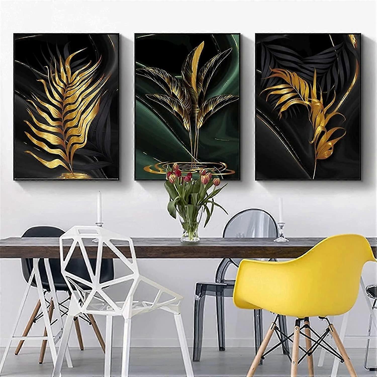 3 Gold Leaf Posters For Wall Decoration