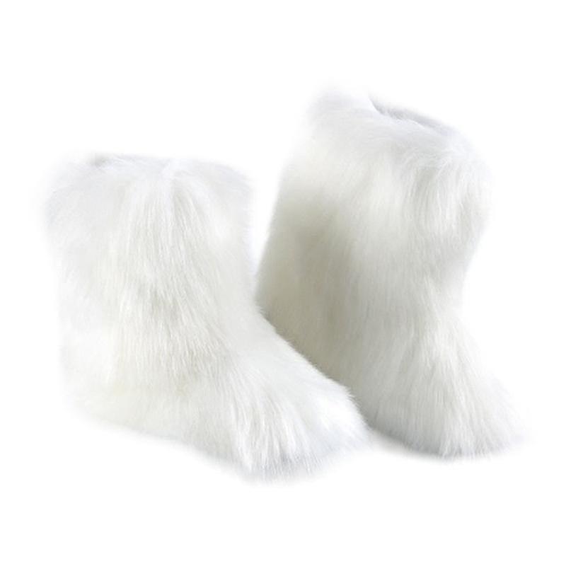 Faux Fur Boots For Women Fuzzy Fluffy Furry Round Toe Suede Winter Comfy Plush Warm Short Snow Bootie Flat Shoes Mid-calf Boots Outdoor Indoor