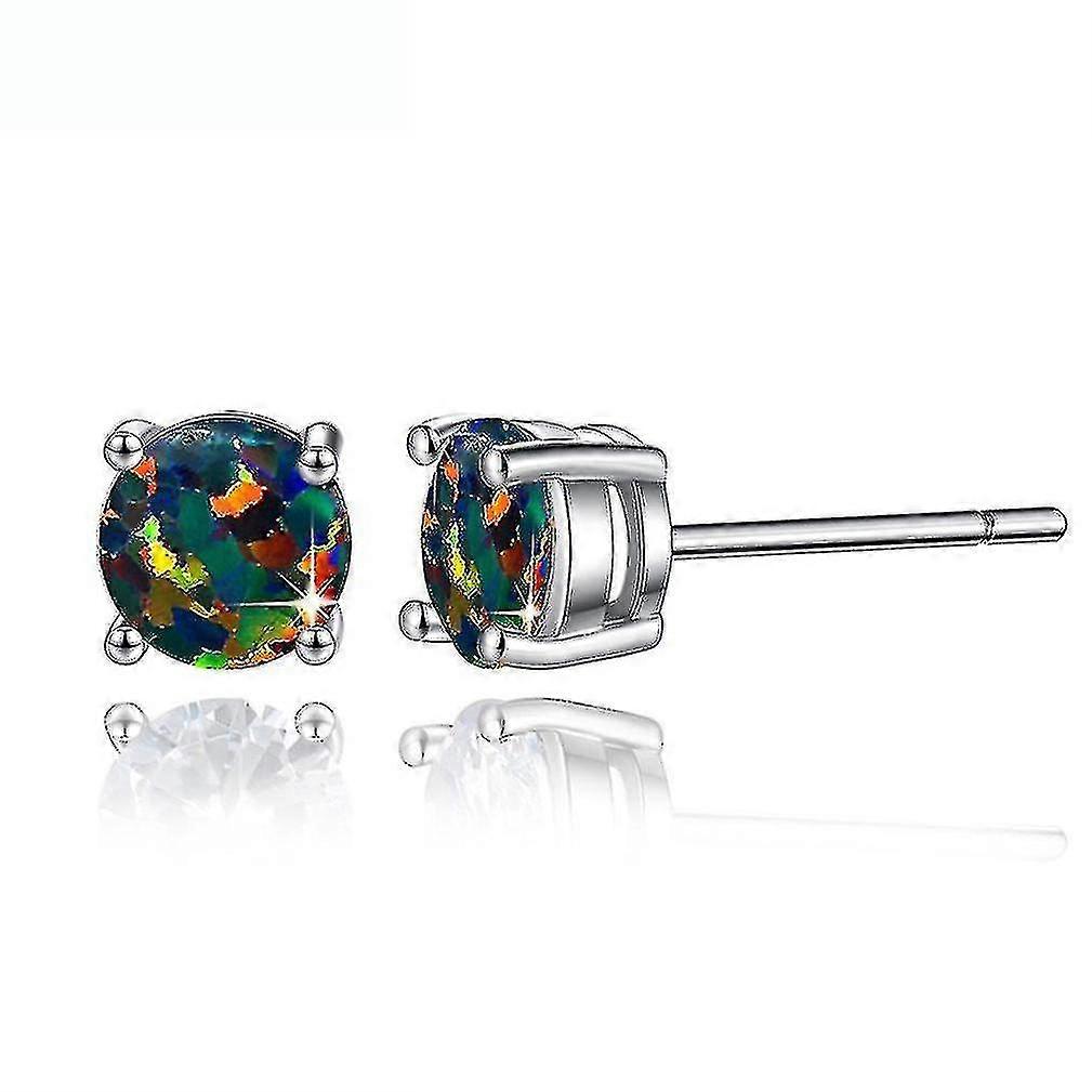 Ear Studs Round Opal 6mm Four Claws Multicolored Earrings For Daily Use