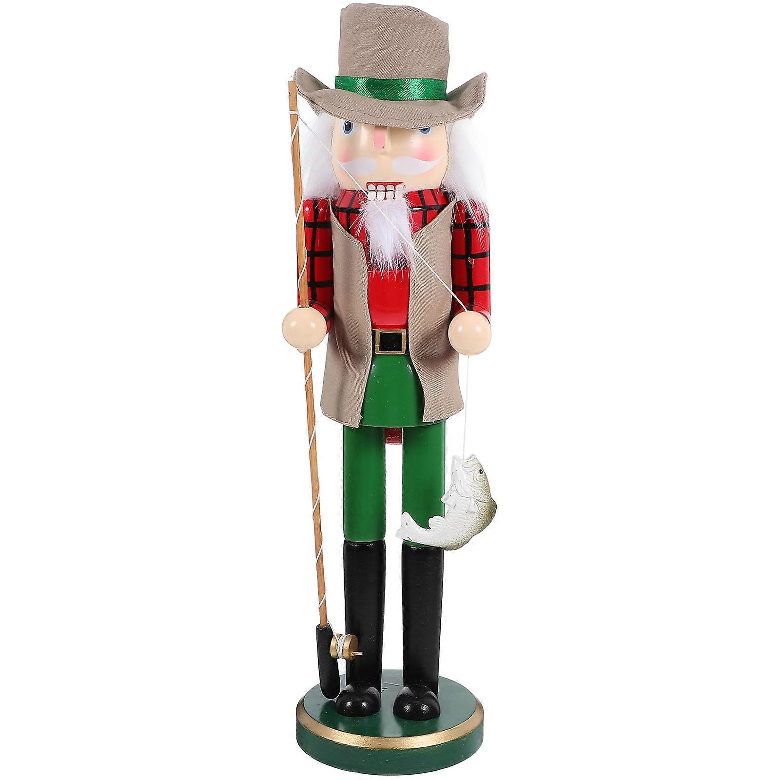 Nutcracker Statue Wooden Fishing Nutcracker Ornament Table Decor Xmas Nutcracker Decor