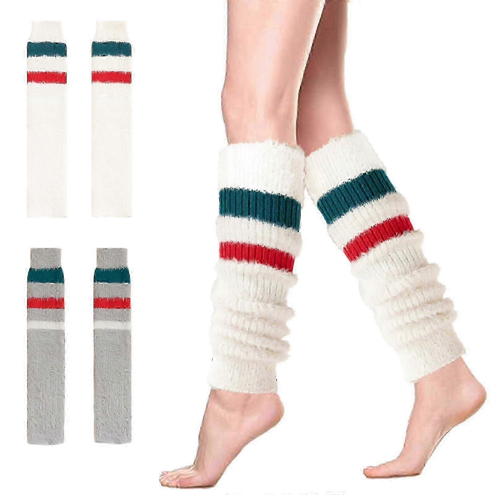 2 Pairs Winter Knitted Leg Warmers, Fluffy Legwarmers Warm Knitted Boot Cuffs Socks Soft Thermal Thigh High Socks Comfy Knee High Socks