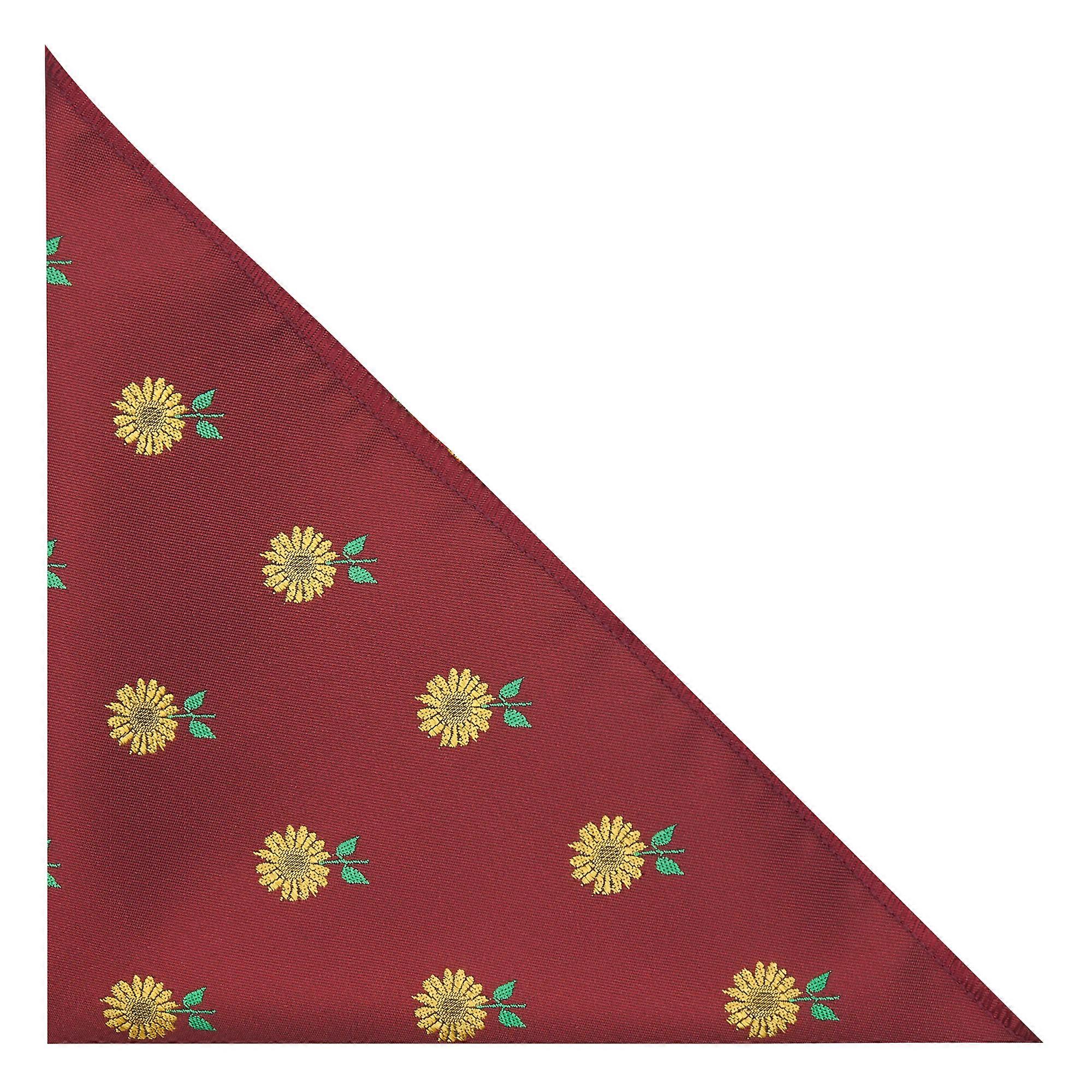 Burgundy Red Sunflower Embroidered Pocket Square