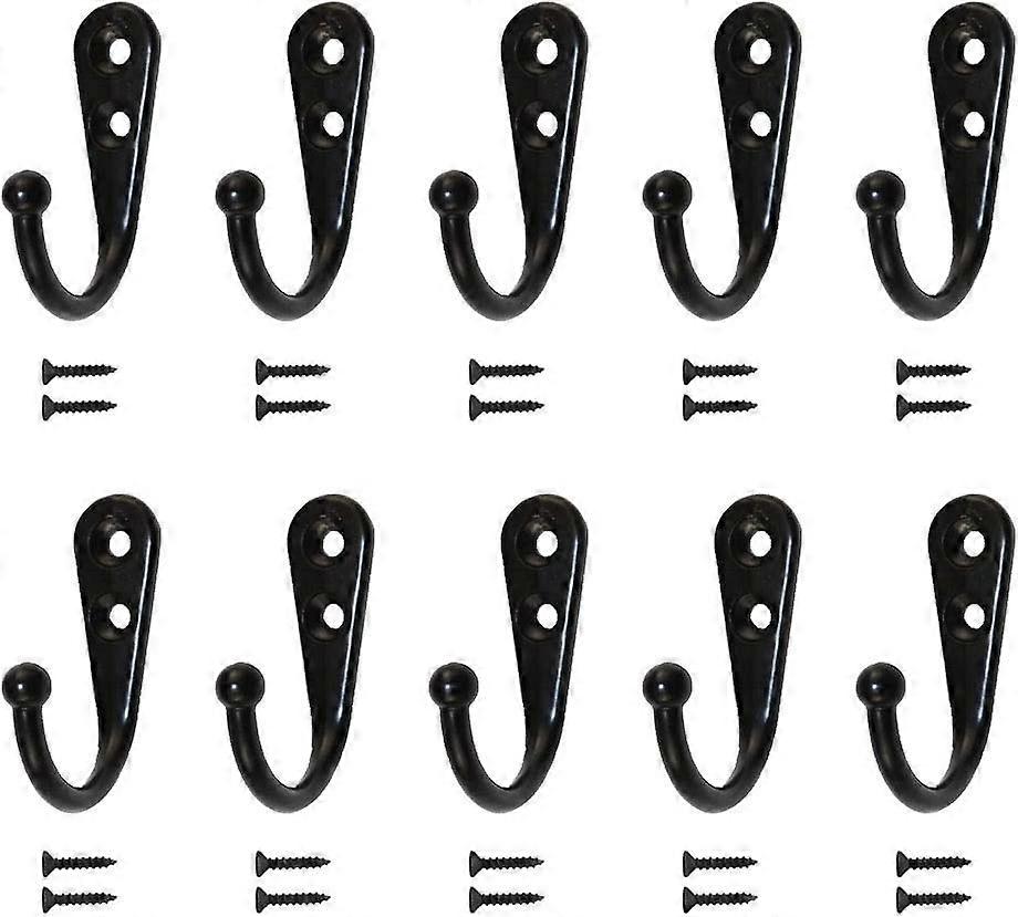 Black Wall Hooks, 10pcs Single Coat Rack Hooks with Mounting Screws, Black