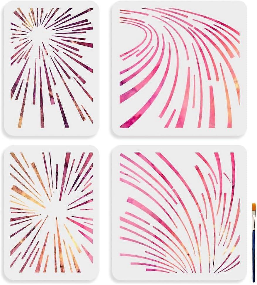4pcs Geometric Stripe Stencils 11.811.8/11.78.3inch Large Speed Lines Stencils with Paint Brush High Speed Template for Wood Canvas Paper Fabric Wall