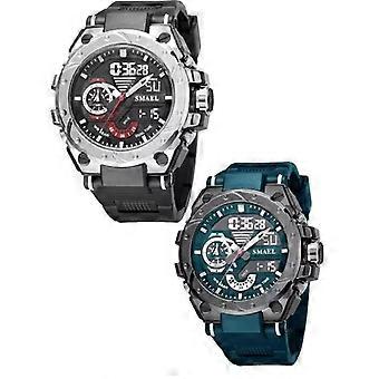 Lime Green and Silver Men's Analog Digital Sports Watch Big Face Outdoor Sports Waterproof Military Wristwatch with Date Multifunction Tactical LED Ar
