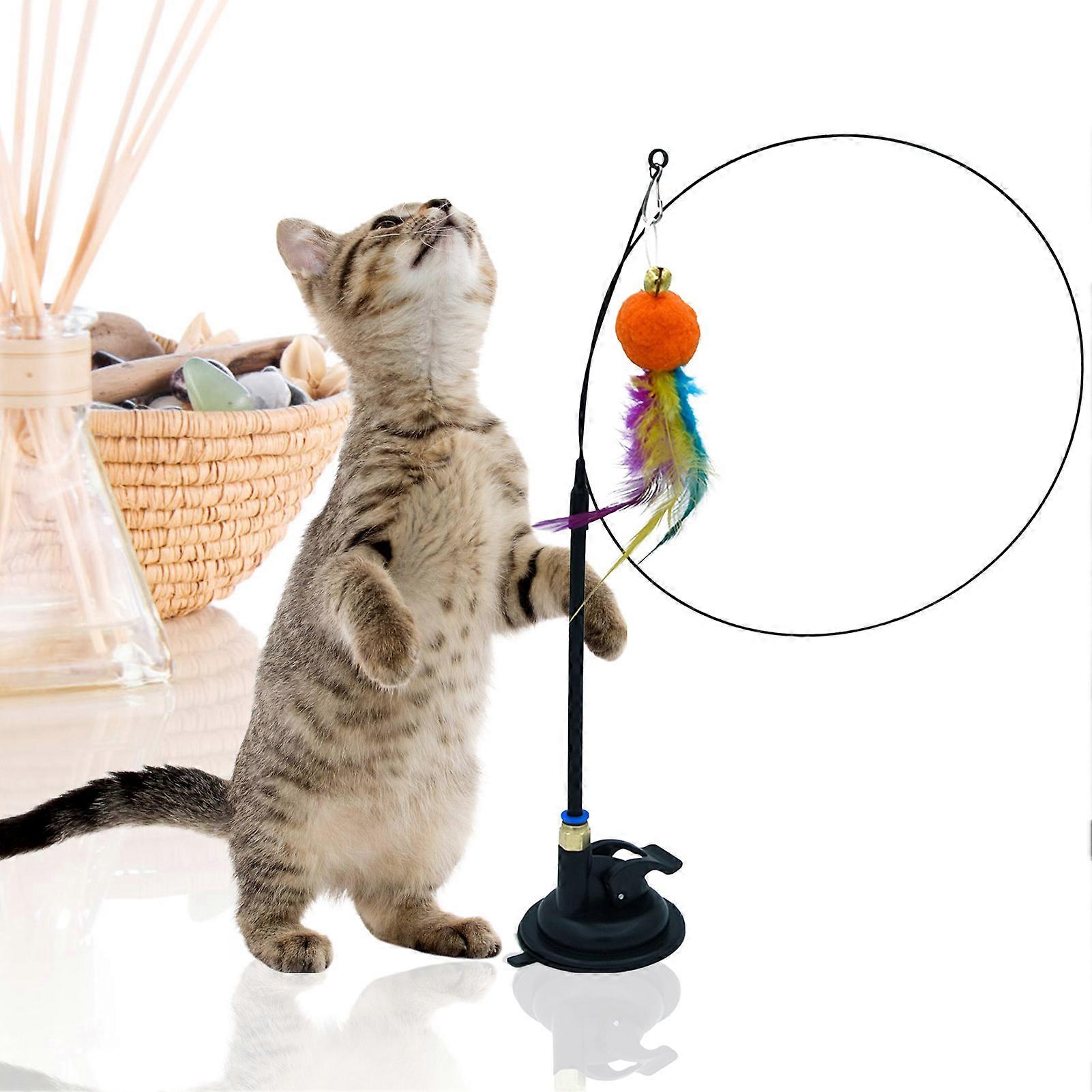 Feather Cat Toy Teaser Steel Wire Pet Dancing Playing Toy with Strong Suction Cup for Indoor Cats Kitten Play Chase Exercise