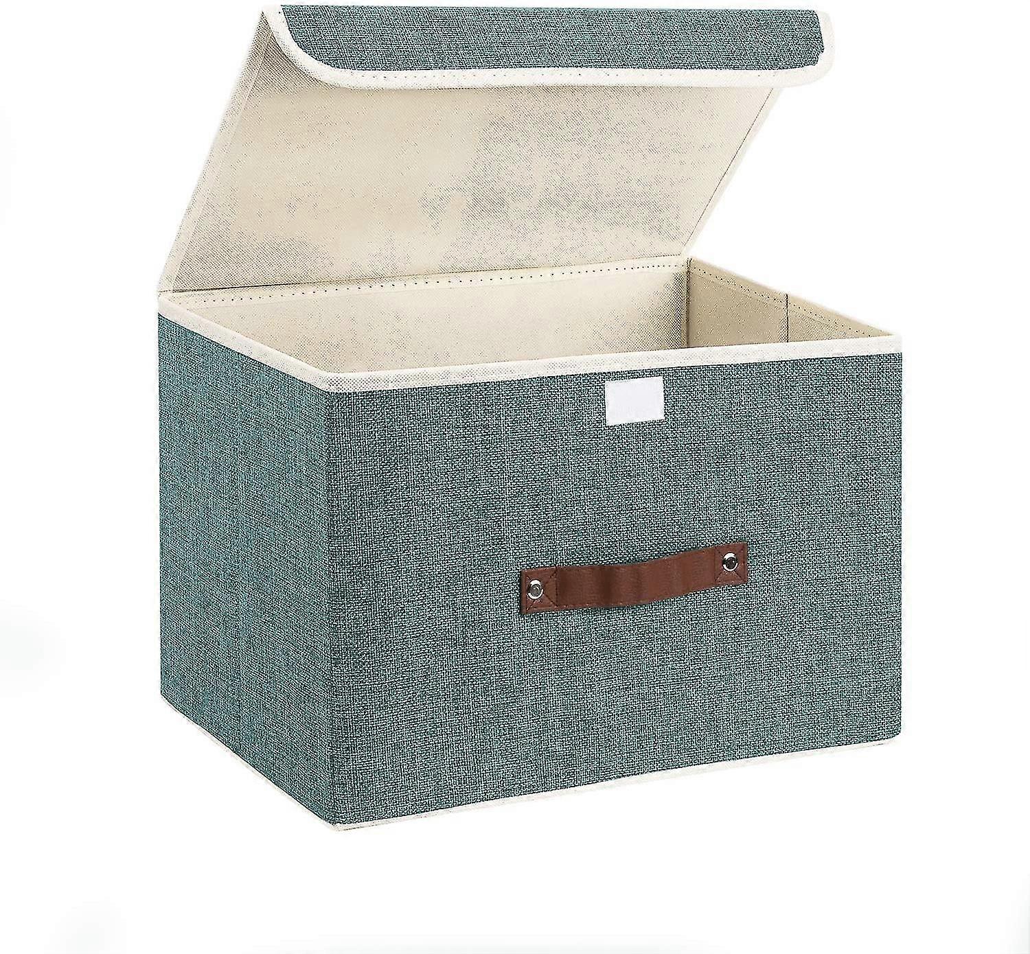 With Lid Foldable Storage Box With Linen Stitching Fabric Storage Basket, Storage Box With Cotton Rope S Storage Cube Storage Boxdark Green