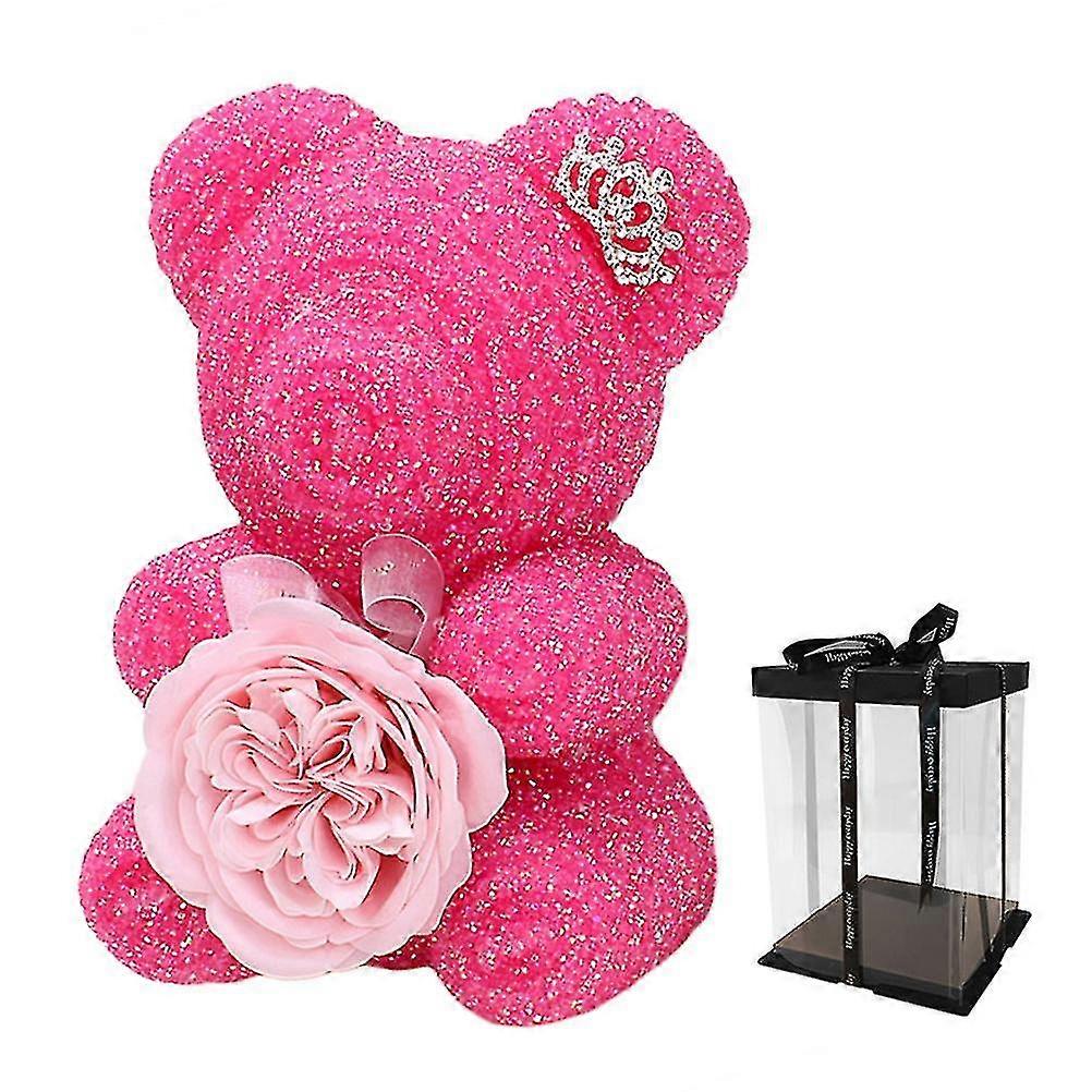 Valentines Day Gift: Crystal Bear with Artificial Rose Soap Flowers