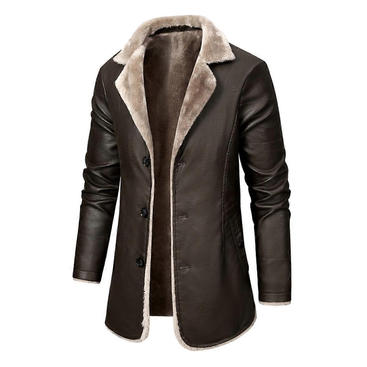 Herr Casual Konstgjord Pu Läder Långärmad Knapp Trench Kappor