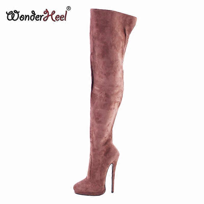 Wonderheel 16 سنتيمتر خنجر كعب منصة عالية الكعب جلد الغزال مثير سوبر الفتيات ملهى ليلي تأثيري الفخذ أحذية عالية الحجم