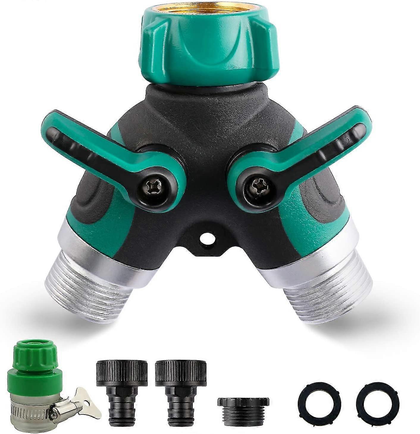2 Way Hose Splitter, Garden 2 Way Hose Connector Water Taps 2 Way Distributor With Adjustable Lockable Handle3/4"