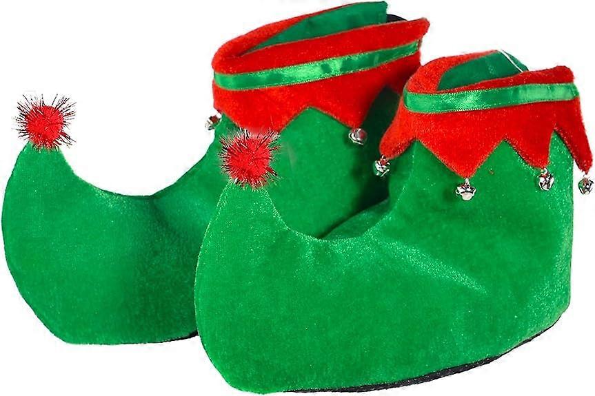 Lertenys Rosso Verde Elfo Scarpe Rosso e Verde Velluto Vacanza Elf Piedi Pantofole con Jingle Bells per Adulti e Bambini rosso/verde