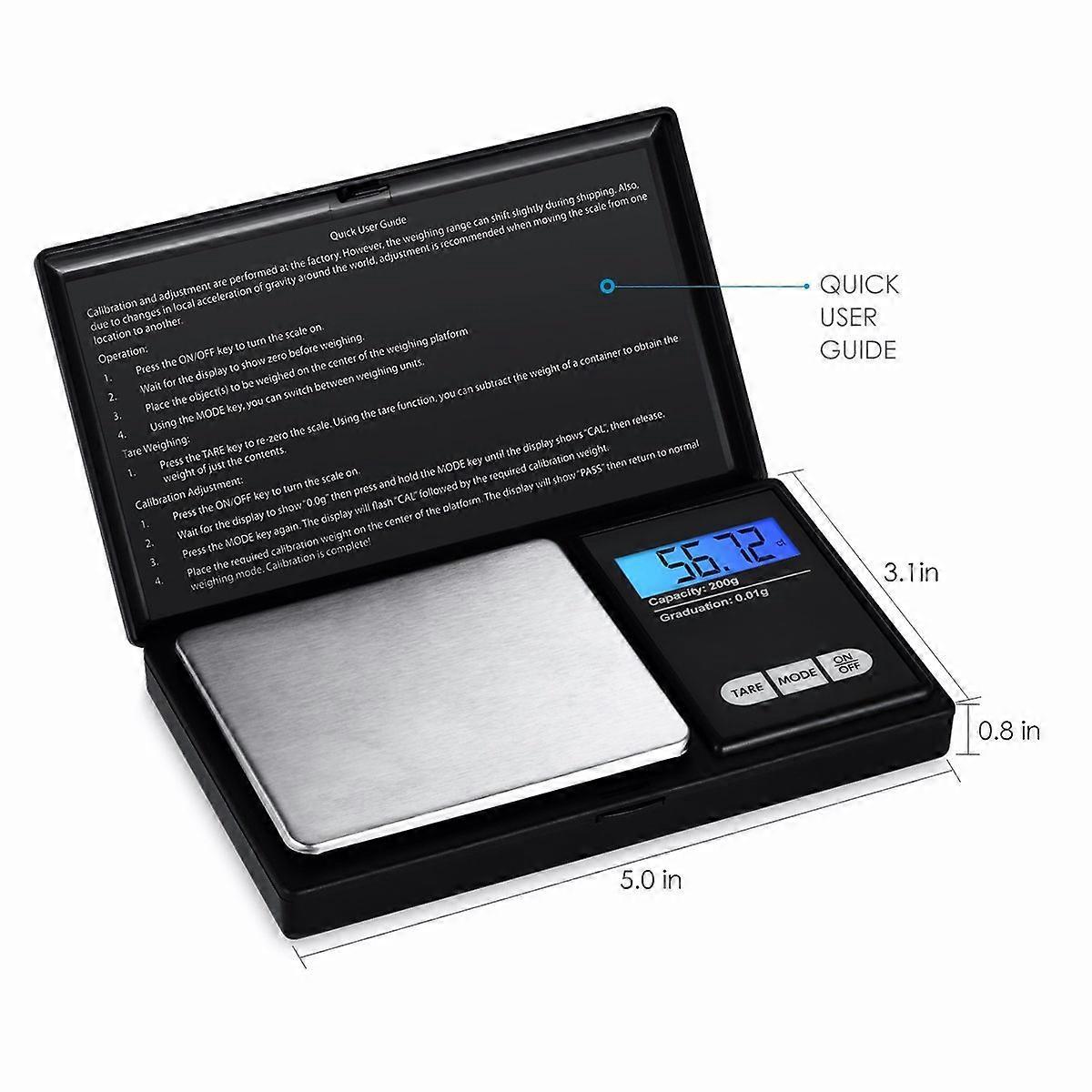 Precision Scale, 200g/ 0.1g, Mini Jewelry Scales with Tare Function Included, 0.01g Readability, Stainless Steel (Black)