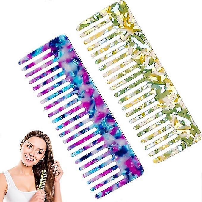 2 pieces of marble patterned wide toothed comb, suitable for large hair wrinkle removal combs with curly wet and dry hair. Women and men's wide toothe