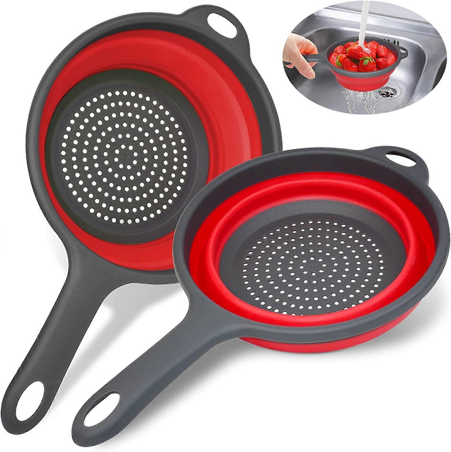 Collapsible Colander Strainer with Handle 2 Pack Extendable Strainers and Colanders Set,2 Quart Round Silicone Strainer