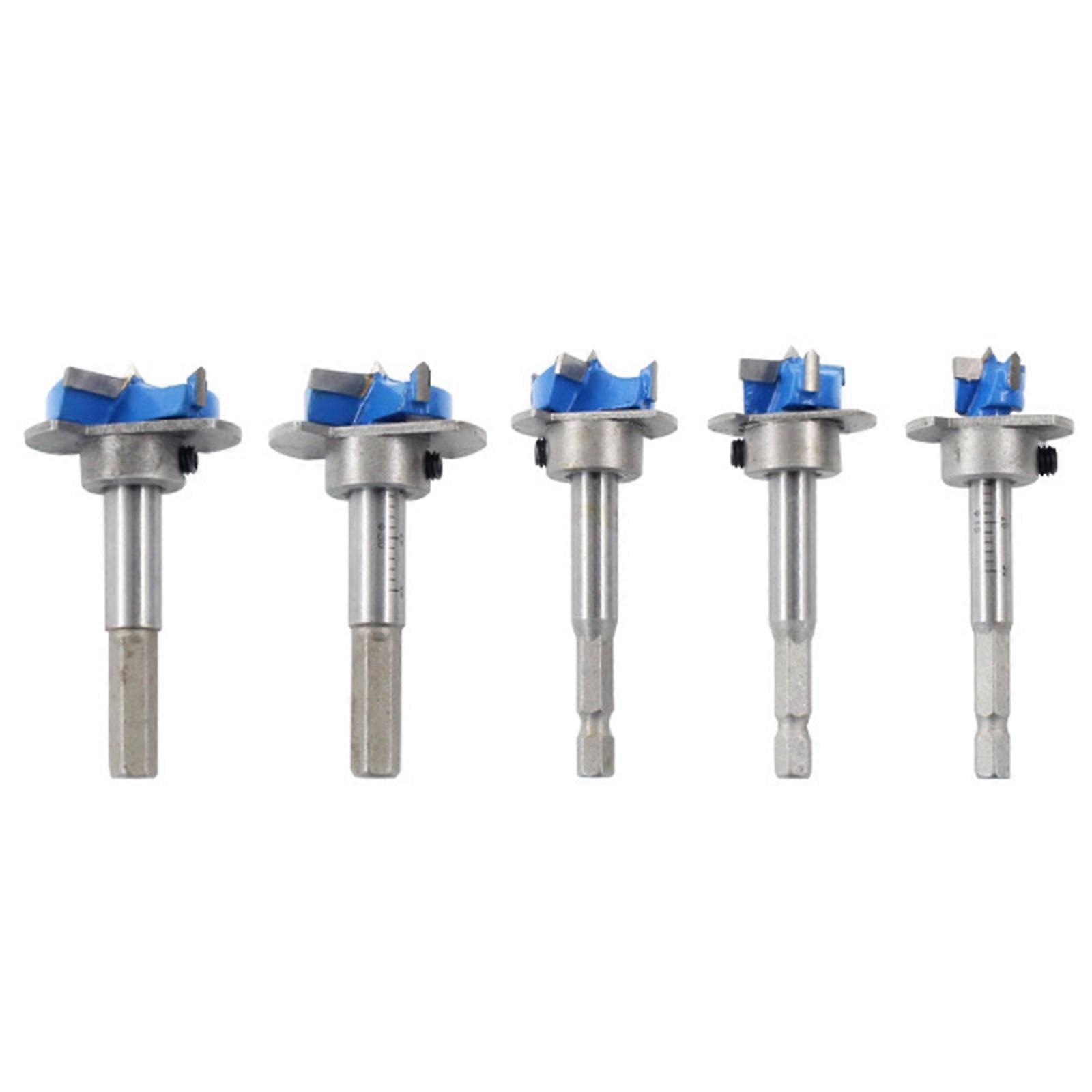 5 Pieces Forstner Bit Set Adjustable Positioning Drill with Hexagonal Handle