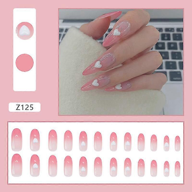 Fake Nail Patch Long Pointed Head Nails Gradient Pink Nail Art Finished Nail