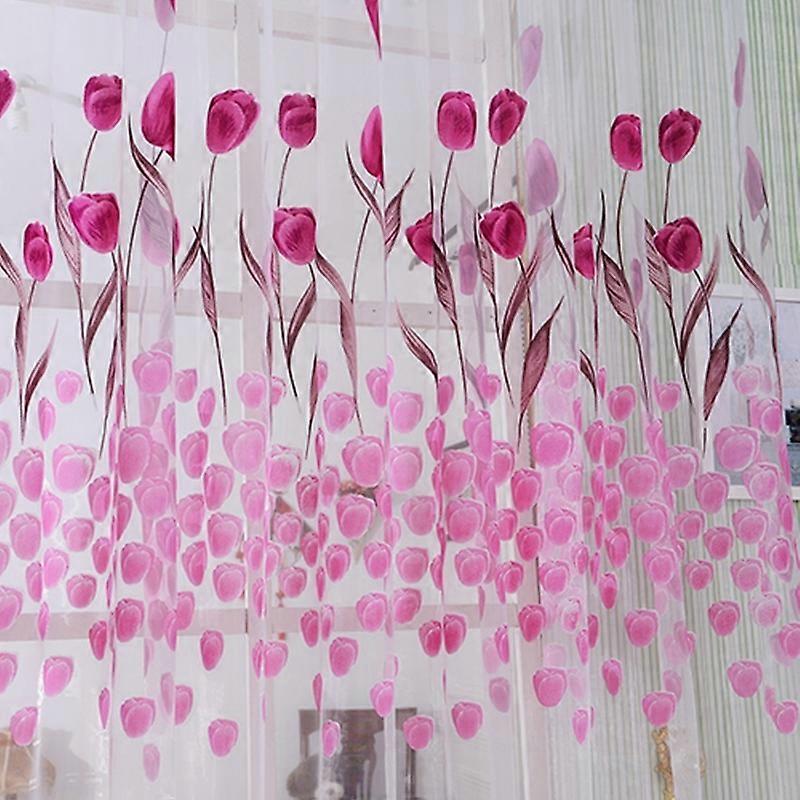 Romantic Tulip Print Voile Valance for Door Window