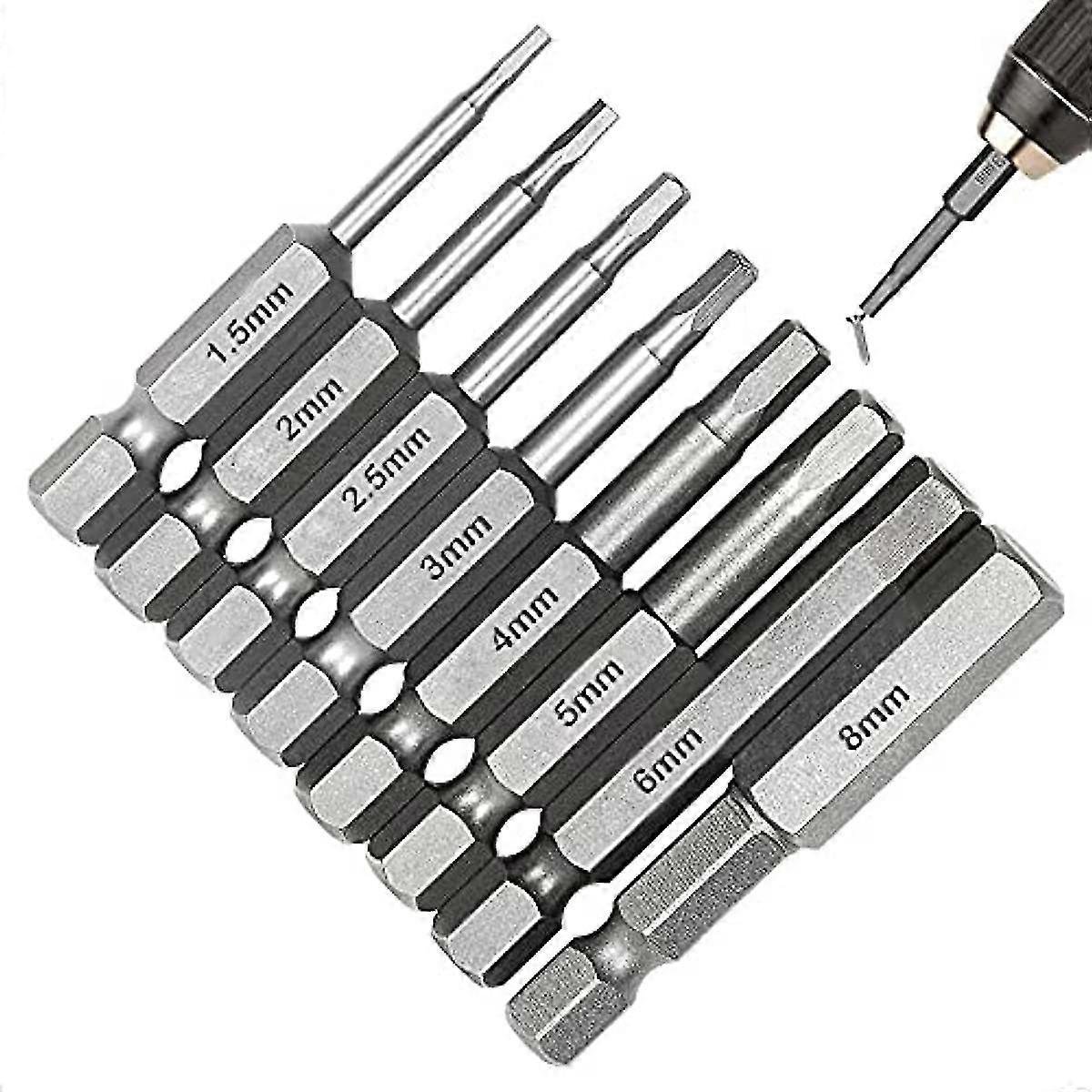 8 Pcs Hex Shank Magnetic Screwdriver Bits H1.5-h8 Allen Wrench Drill Bit 50mm Screwdriver Bits S2 Steel Magnetic Hexagon Screwdriver Bits Set 1.5 / 2