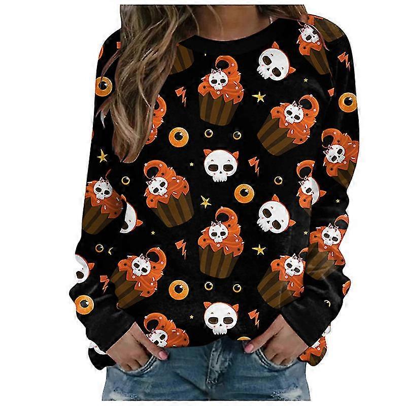 Donne Felpe di Halloween Zucca Viso Danza Scheletro Camicia a maniche lunghe Maglione Divertente Grafico Pullover