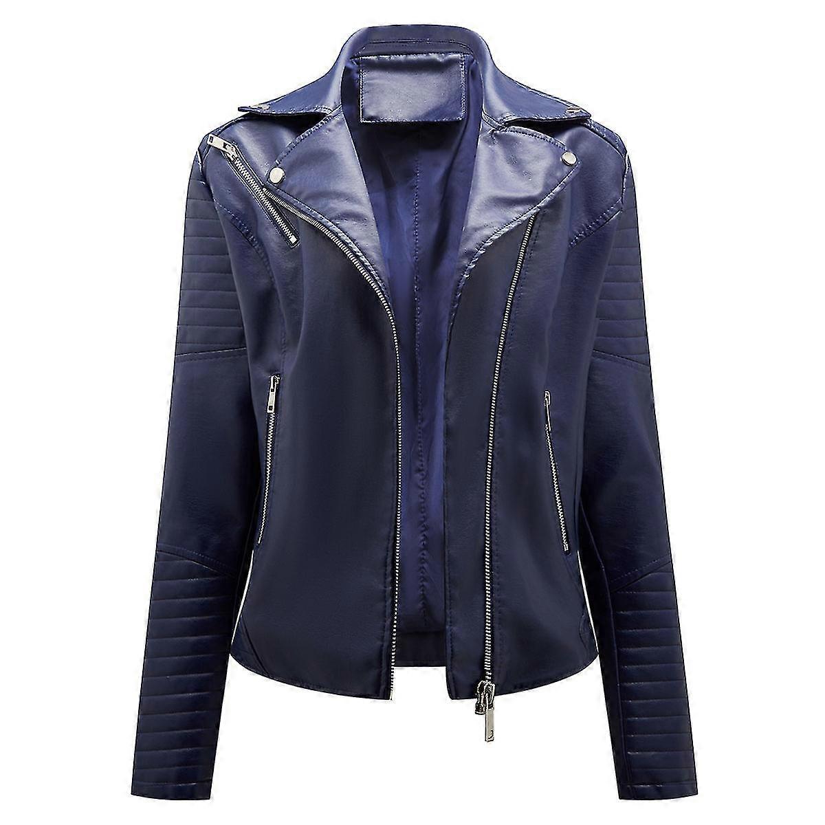Naiwang Women's Solid Color Lapel Casual Cropped Slim Leather Jacket