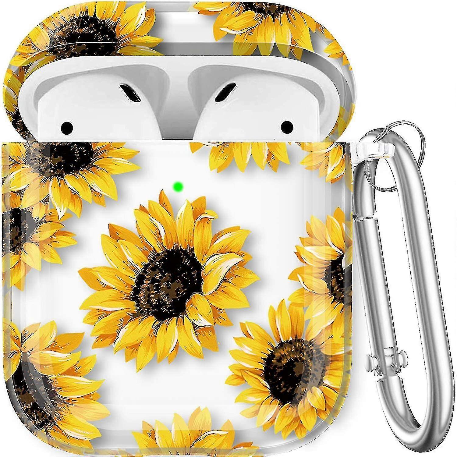 Floral Case Cute Hard Protective Case Shockproof Cover With Keychain Compatible With Apple Airpods Charging Case 2
