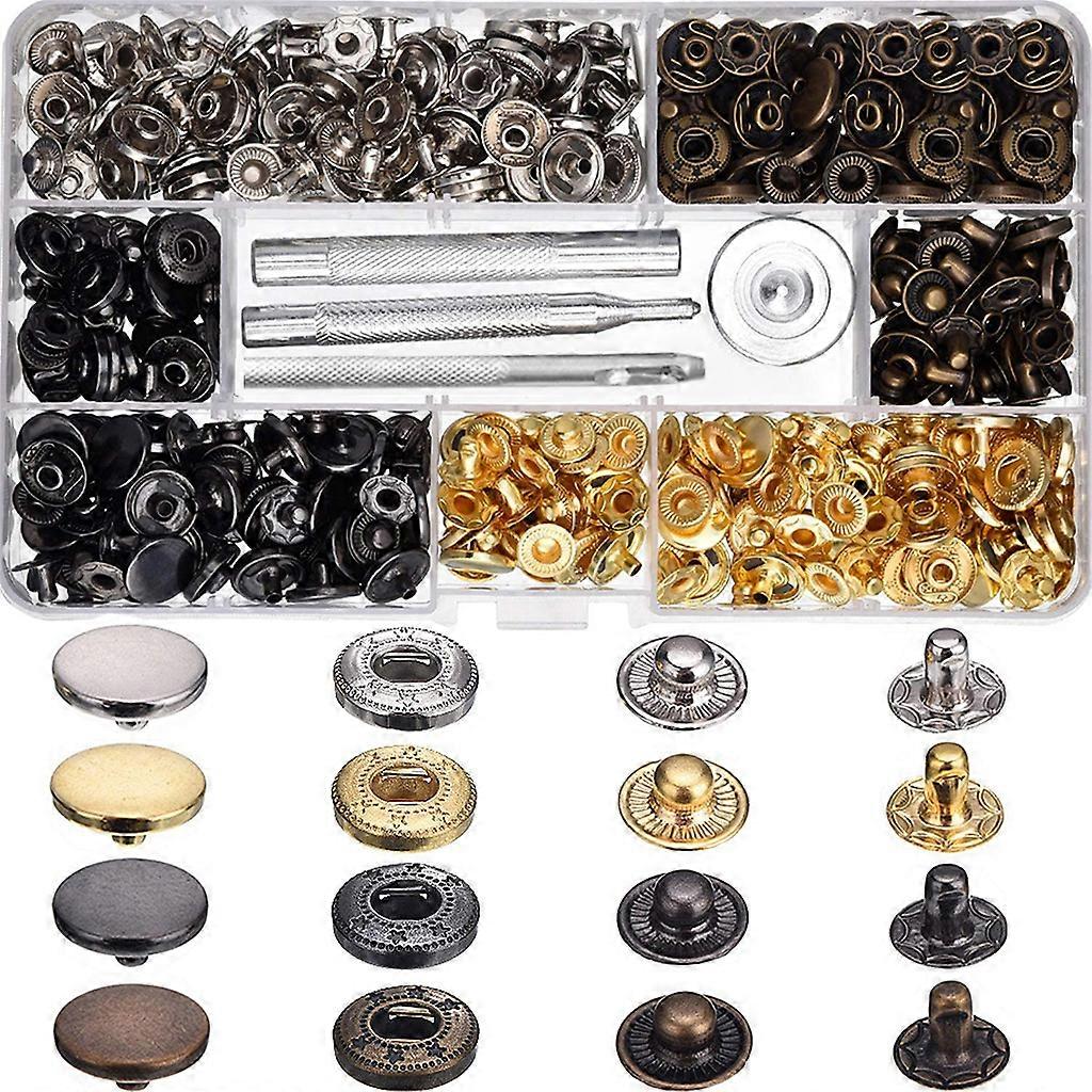 12.5mm /0.49Inch Leather Snaps Button Kit Press Studs with 4 Pcs Fixing Tools